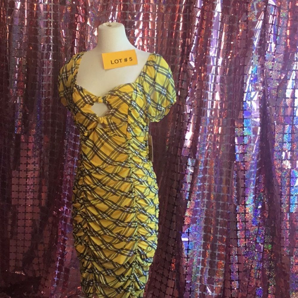 NWT MADDEN NYC plaid dress with peek a boo bust, gathered dress body